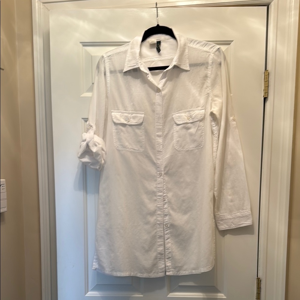 RL White Button-Up swimsuit cover up Shirt.